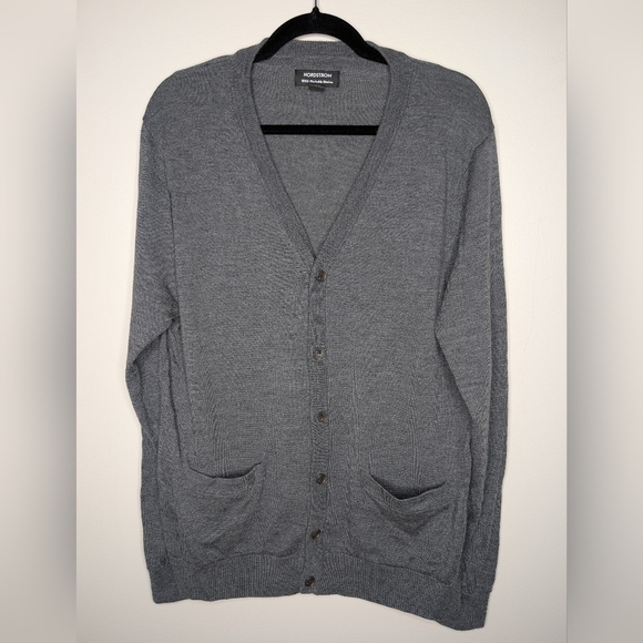 Nordstrom Merino Wool Gray Cardigan sz L - Picture 1 of 5